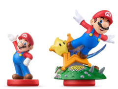 Een schaalvergelijking van de oudere Mario Amiibo met de nieuwe Super Mario Galaxy met Luma Amiibo (bron: r/amiibo)