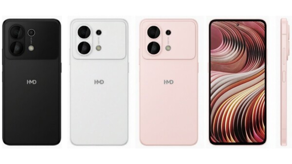 Uitgelekte render van de HMD Ace 5G toont hem in zwart, wit en roze. (Afbeeldingsbron: smashx_60 op X)