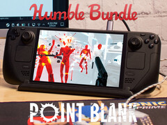 De Point Blank-bundel verloopt op 4 september 2025. Afgebeeld: Steam Deck met Superhot. (Afbeeldingsbron: Humble Bundle en Notebookcheck - bewerkt)