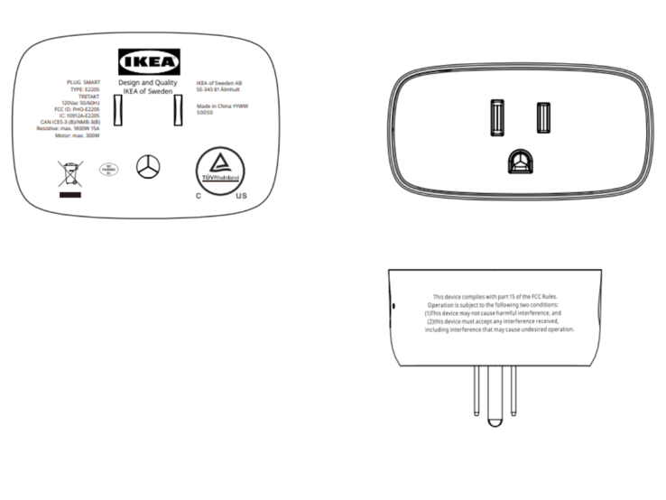 De IKEA TRETAKT slimme stekker. (Afbeeldingsbron: FCC)