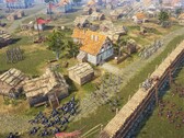 Een afbeelding die een belegering toont in Knights of Honor II: Sovereign.