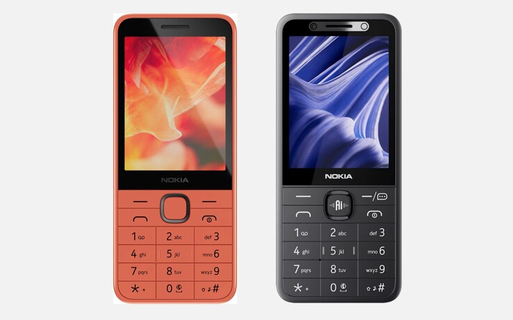 De Nokia 215 (2026) rechts op de foto verschilt van de Nokia 215 4G (2024) links voornamelijk door de AI-knop.