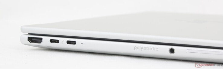 Links: HDMI 2.1, 2x USB-C Thunderbolt 4 met DisplayPort 2.1 + Power Delivery, 3,5 mm headset, SmartCard-lezer (optioneel)