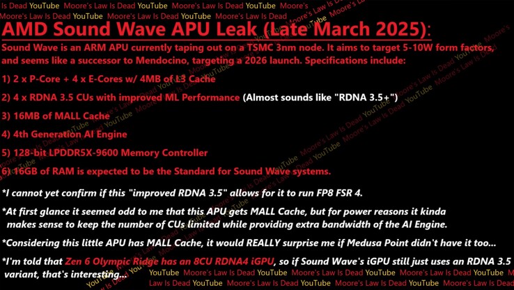 AMD Sound Wave ARM APU lek. (Afbeeldingsbron: Moore's Law Is Dead)