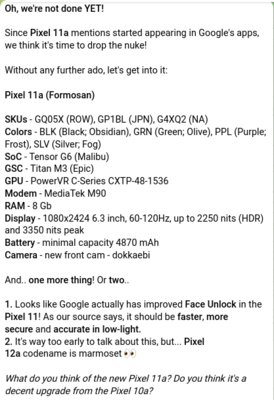 Uitgelekte specificaties van de Pixel 11a