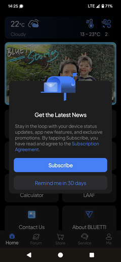 De Bluetti app verschijnt elke 30 dagen en vraagt om een abonnement