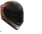 AGV K1 S Street Fighter 6 Ken-motorhelm met zwarte, grijze en vlammenprints.