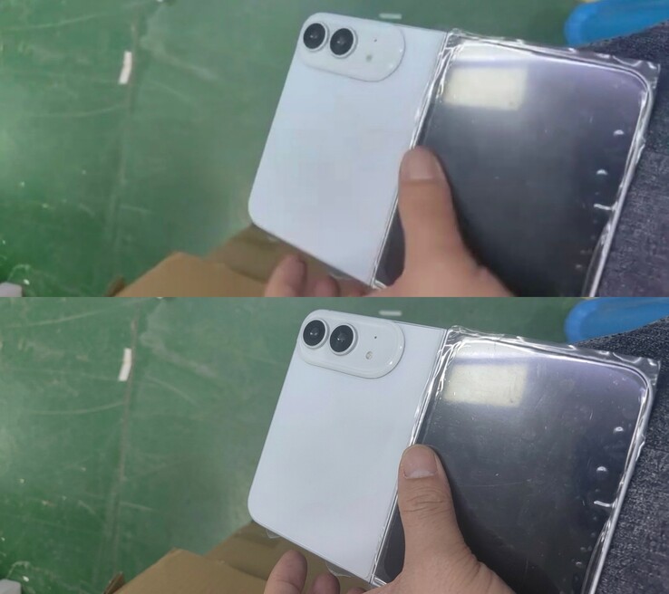 Uitgelekte iPhone Ultra dummy. Oorspronkelijke afbeelding (boven) vs. opgeschaalde afbeelding (onder).