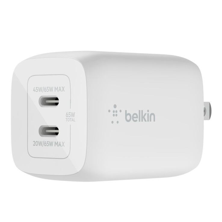 De Belkin BOOSTCHARGE PRO Dual USB-C GaN Wall Charger 65 W. (Afbeelding bron: Belkin)