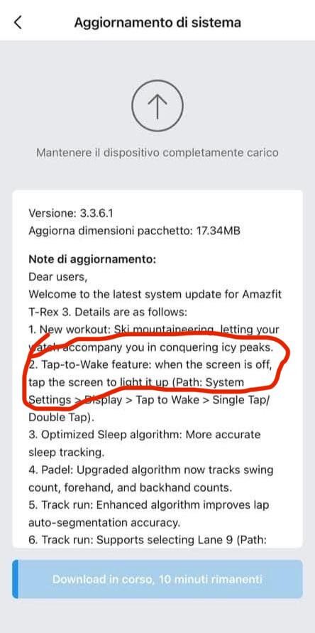 Het wijzigingslogboek voor versie 3.3.6.1 voor de Amazfit T-Rex 3. (Afbeeldingsbron: u/DanilaoIT via Reddit)