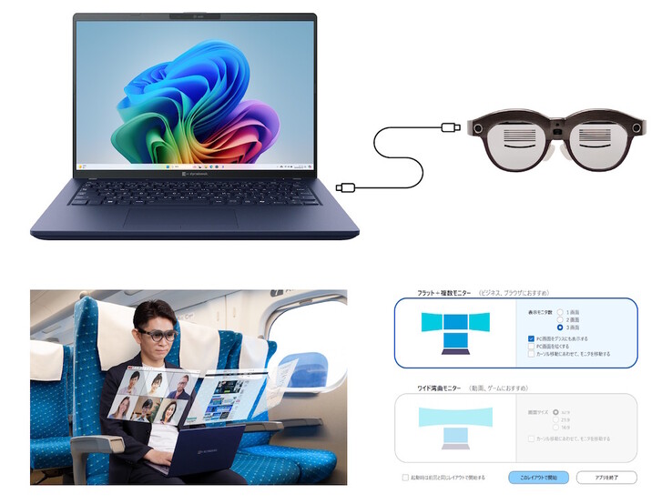 De dynaEdge XR1 kan worden gebruikt om het bureaublad van Windows-computers uit te breiden, zelfs in drukke ruimtes. (Afbeeldingsbron: Dynabook)