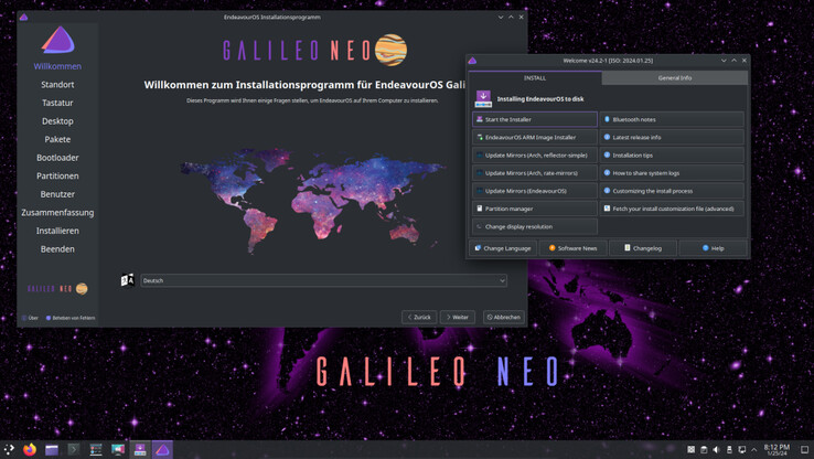 Een blik op het KDE Plasma bureaublad van EndeavourOS Galileo Neo (Afbeelding: EndeavourOS).