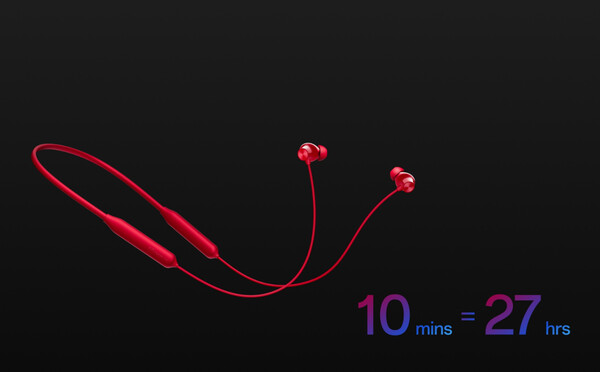 De OnePlus Bullets Wireless Z3 kan 27 uur gebruikt worden na 10 minuten opladen. (Afbeeldingsbron: OnePlus)