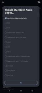 Beschikbare Bluetooth-audiocodecs