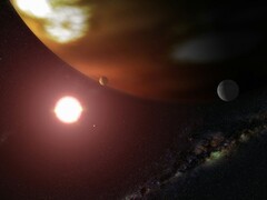Een illustratie van een kunstenaar waarop een ster en planeten te zien zijn.