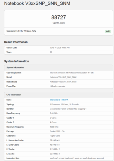GeForce RTX 5050 laptop Geekbench OpenCL (bron: Geekbench)