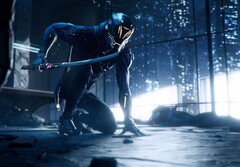 Ghostrunner personage met een zwaard in een wolkenkrabber