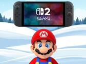 Mario onder Switch 2 in winterse achtergrond (Afbeelding bron: Nintendo of America met bewerkingen)
