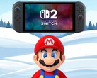 Mario onder Switch 2 in winterse achtergrond (Afbeelding bron: Nintendo of America met bewerkingen)