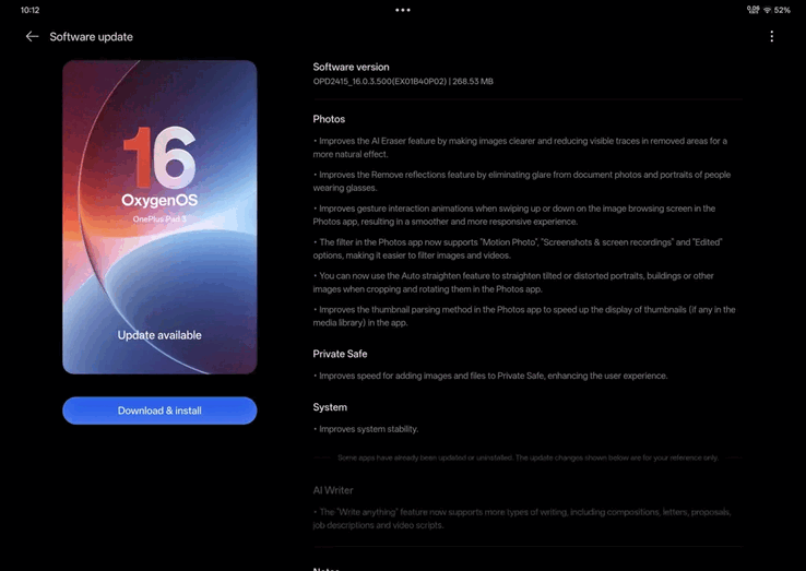 OxygenOS B40P02 OTA op OnePlus Pad 3