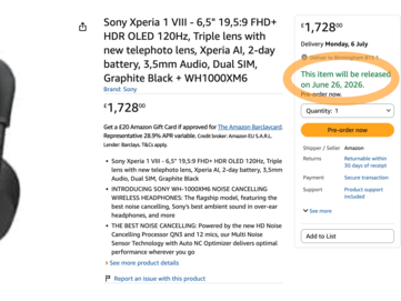 De Amazon-vermelding bevestigt dat de Xperia 1 VIII op 26 juni wordt uitgebracht.