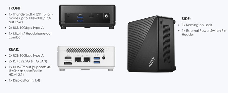 De MSI Cubi 5 1M mini PC biedt ook een gezonde reeks poorten. (Afbeeldingsbron: MSI)