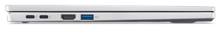 Linkerkant: 2x Thunderbolt 4/USB 4 (USB-C; Power Delivery, DisplayPort), HDMI, USB 3.2 Gen 1 (USB-A)