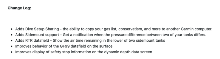 De releaseopmerkingen voor Garmin Descent X50i systeemsoftware 5.12