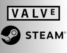 Valve- en Steam-logo's (Afbeeldingsbron: Valve Corporation, Publiek domein, via Wikimedia Commons, DemonDays64, aanpassing van Valve Corporation-bestand, Publiek domein, via Wikimedia Commons)