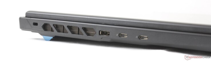 Links: Kensington-slot, netadapter, 2x USB-C 3.2 Gen.2 met DisplayPort + Power Delivery