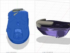 Gescand 3D-model van de Glorious Model O3 Wireless met een aangepaste houder ontworpen in Fusion 360