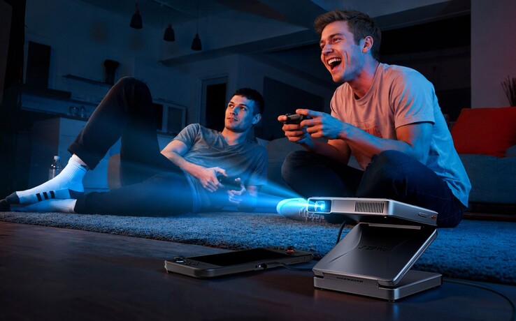 De Aurzen Zip Pro-projector met drie vouwvlakken kan worden aangesloten op de Nintendo Switch.