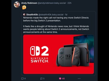 Andy Robinson BlueSky reactie op Switch Direct (Afbeelding bron: screenshot, Andy Robinson BlueSky account)