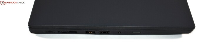 Links: USB 3.1 Gen1 Type-C, Thunderbolt 3, mini-Ethernet, USB 3.0 Type-A, HDMI, 3.5 mm jack, microSD-kaartlezer