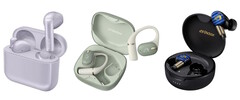 De budget-oordopjes HA-A4T, de middenklasse-oordopjes HA-NP80T en de premium-oordopjes HA-FW5000T (van links naar rechts) van JVC Kenwood.