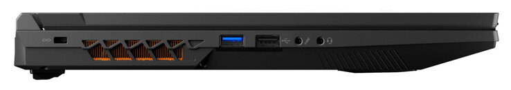 Linkerzijde: sleuf voor kabelslot, USB 3.2 Gen 1 (USB-A), USB 2.0 (USB-A), Mic in, audio combo