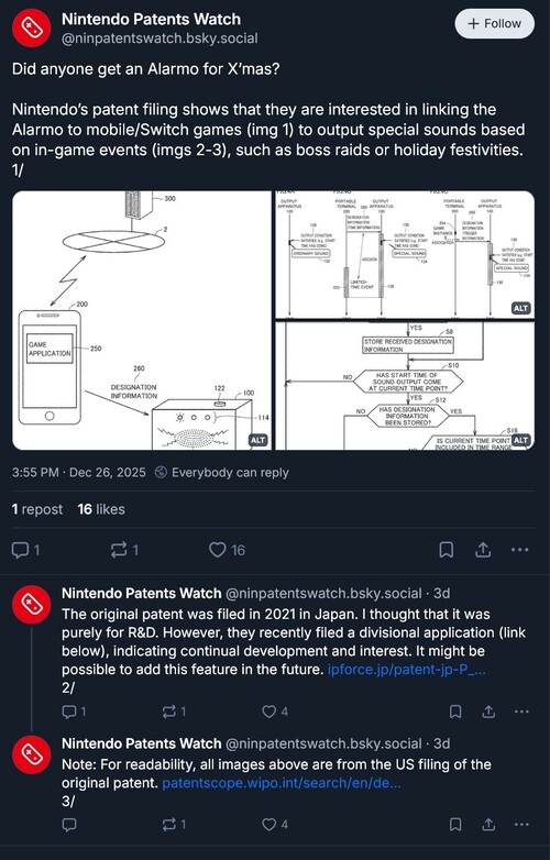Nintendo Patents Watch update over Alarmo Nintendo-octrooi (Afbeeldingsbron: screenshot, Nintendo Patents Watch Bluesky-account)