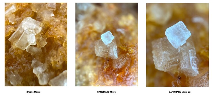 Standaard iPhone macro vs 40x en 80x respectievelijk (Afbeelding Bron: SANDMARC)