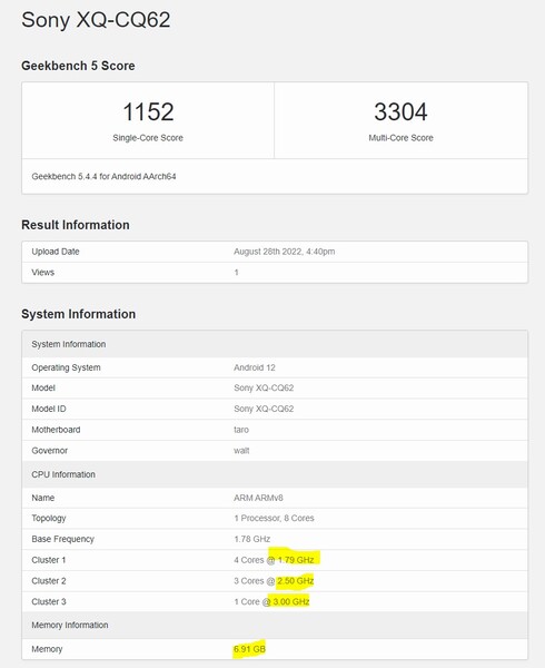 Vermeende Sony Xperia 5 IV Geekbench record. (Afbeelding bron: SmartphoneDigest)