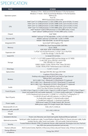 Asus ExpertCenter D7 SFF PC - Specificaties. (Beeldbron: Asus)