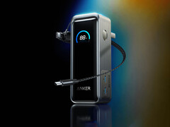Het vernieuwde model heeft een 22 cm lange USB-C kabel. Afgebeeld: promofoto van de voorkant van de powerbank. (Afbeeldingsbron: Anker - bewerkt)