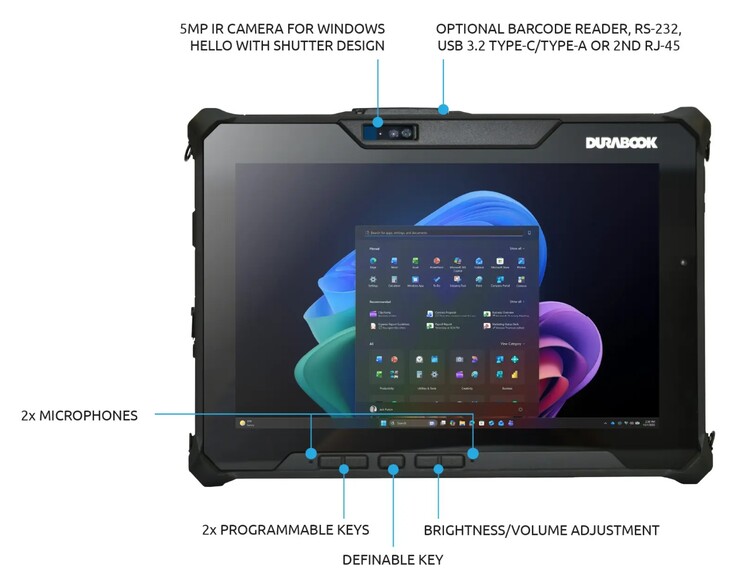 De Durabook R10 2-in-1 laptop heeft fysieke knoppen en een optionele barcodelezer voor gebruik in zakelijke omgevingen. (Afbeelding bron: Durabook)