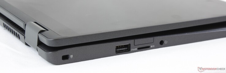 Rechts: Noble Lock, USB 3.1 Gen 1 Type-A, MicroSD-lezer, MicroSIM-lezer (optioneel), 3.5-mm combo-audio
