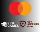 Logo's voor Mastercard, Riot Games en VCT Americas worden getoond (bron afbeelding: Mastercard, Riot Games, Valorant Champions Tour Americas YouTube met bewerkingen)