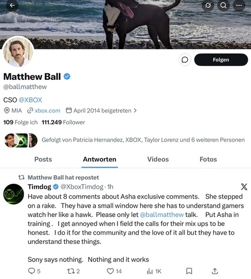 Matthew Ball repost van Asha Sharma kritiek op exclusiviteit