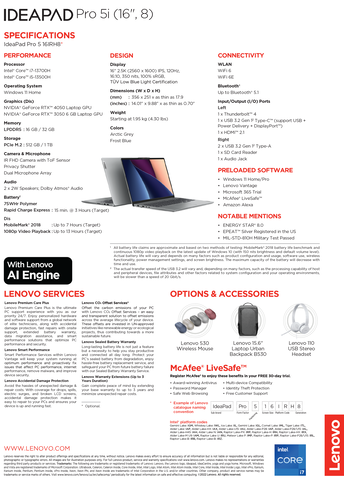 Lenovo IdeaPad Pro 5i 16 - Specificaties. (Bron: Lenovo)