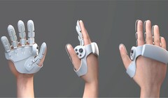 Het prototype van de handschoen bedekt de hand gedeeltelijk en concentreert zich op de vingertoppen (Afbeelding met dank aan: Sharp)