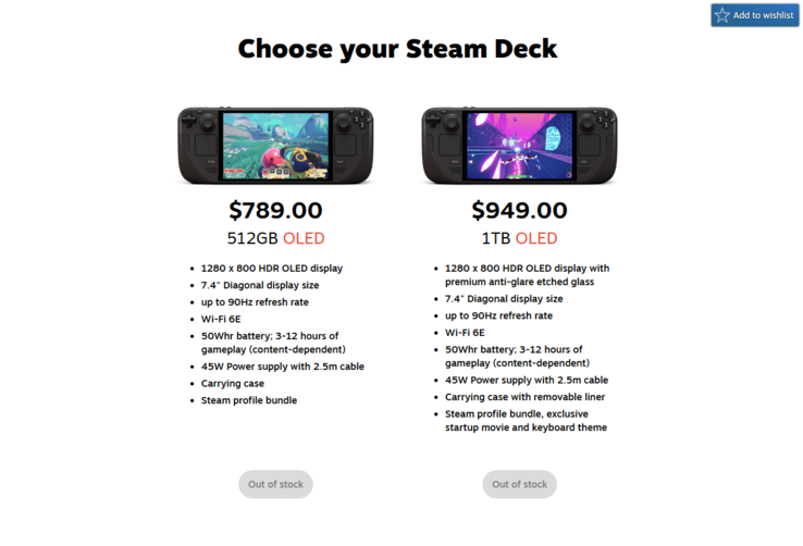 Beide Steam Deck OLED's zijn nu niet op voorraad.