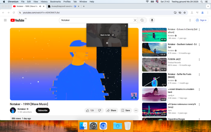 Chromium Legacy 127 op macOS 10.13 - een YouTube-video die wordt afgespeeld naast een beeld-in-beeld-video (Afbeeldingsbron: Screenshot - Notebookcheck)