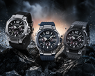 De Casio G-Shock GWR-B3000-1A, de GWR-B3000-2A en de GWR-B3000-8A (van links naar rechts)
